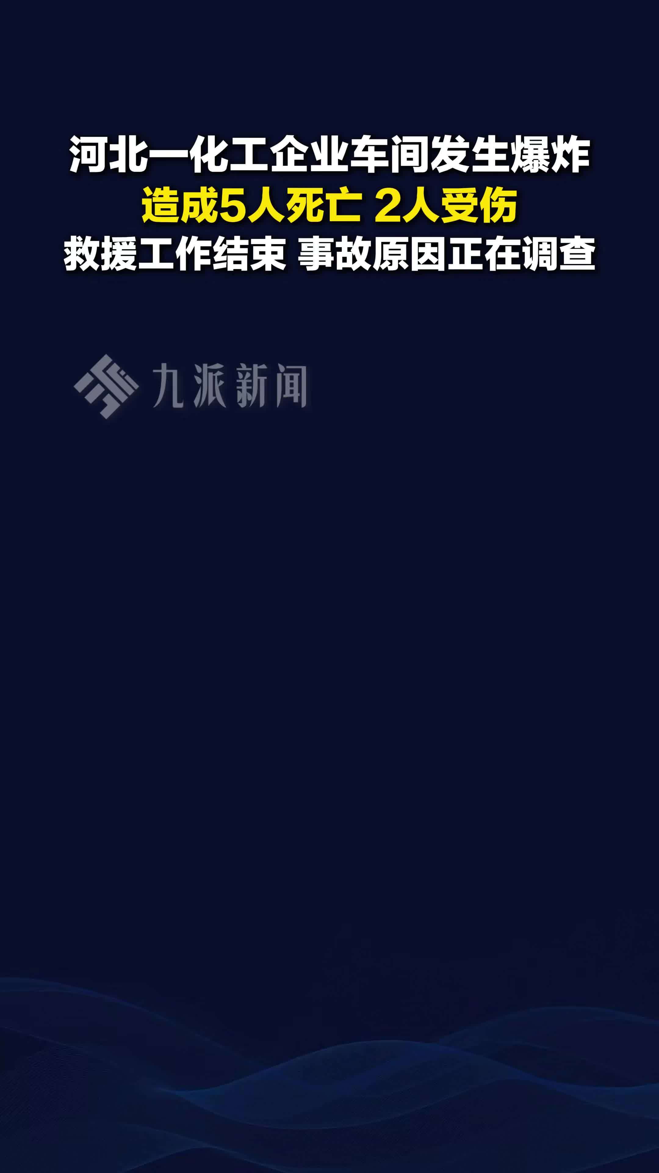 河北一企业发生煮洗釜爆炸致5死，事故原因正在调查