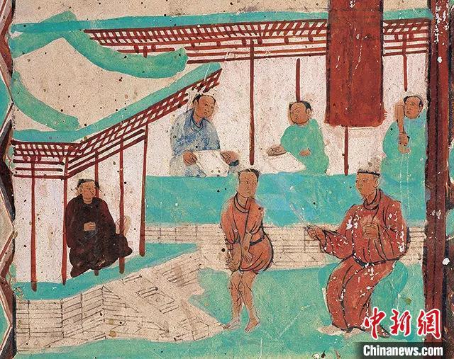 敦煌莫高窟第468窟(中唐)中的“学堂”(敦煌研究院供图)