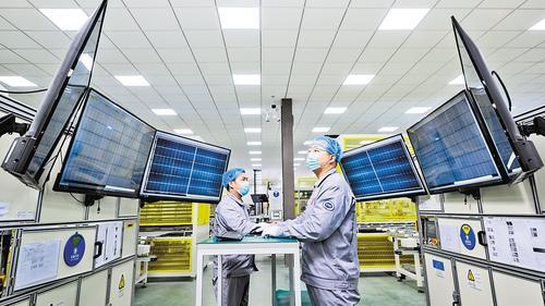 近日，英利集团技术人员在进行光伏组件内部缺陷及外观检测。（本报资料片） 甄 真摄
