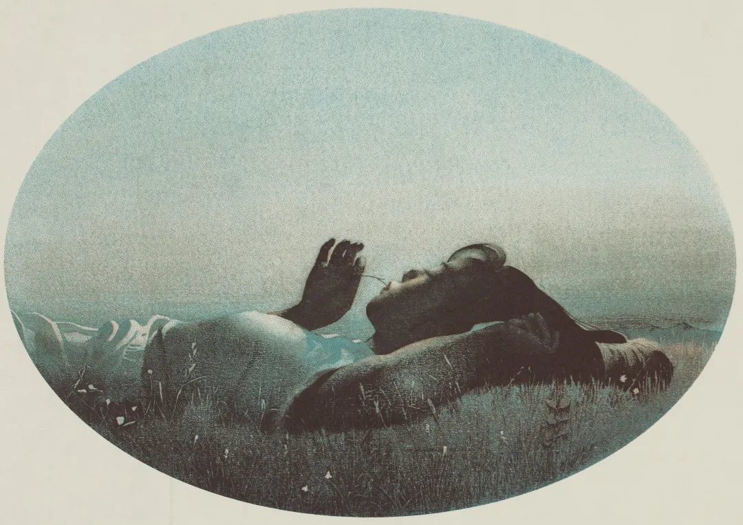 张朝阳《草丛中的女孩》版画2002