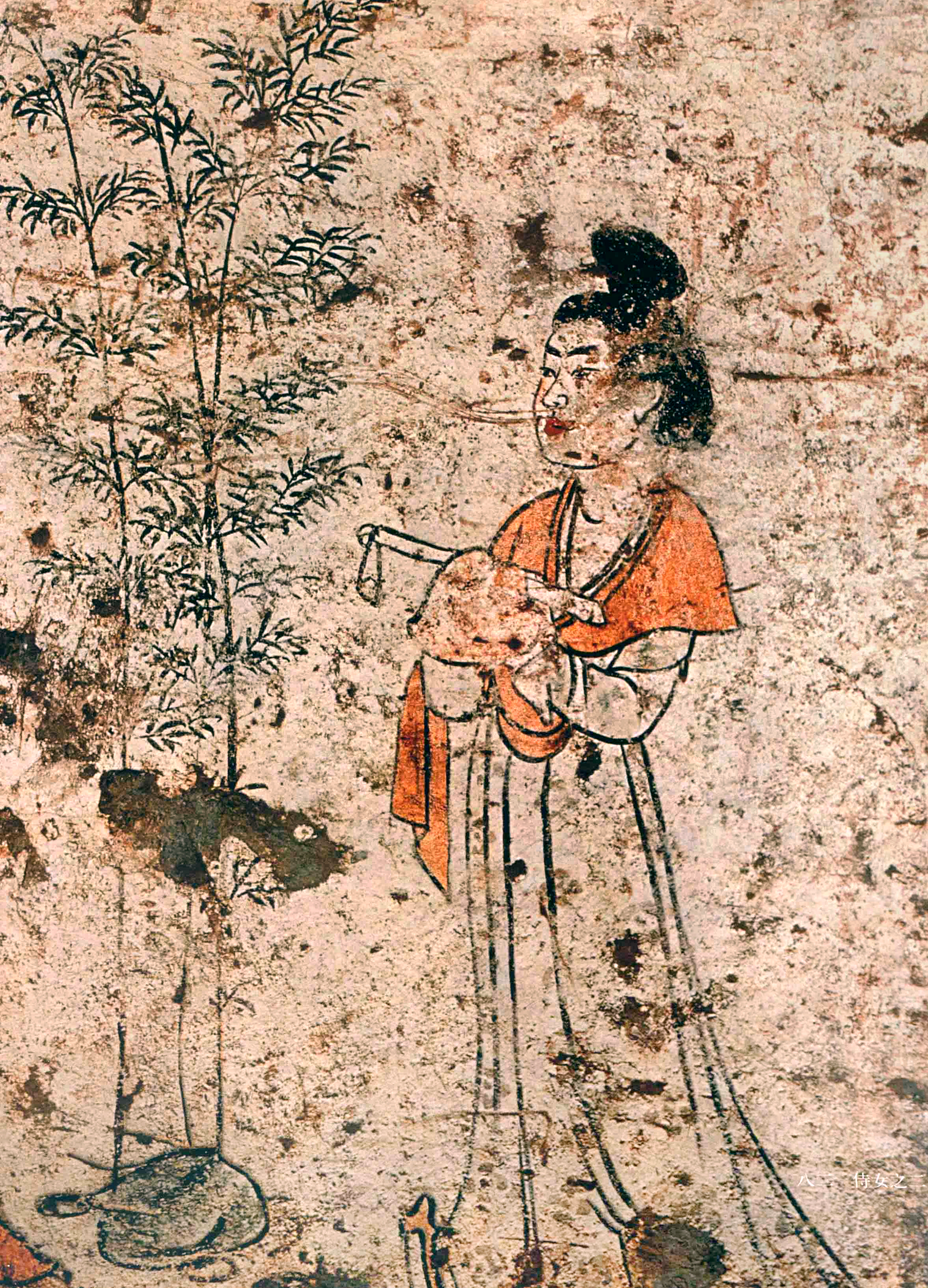 仕女图中的竹子　章怀太子墓　初唐