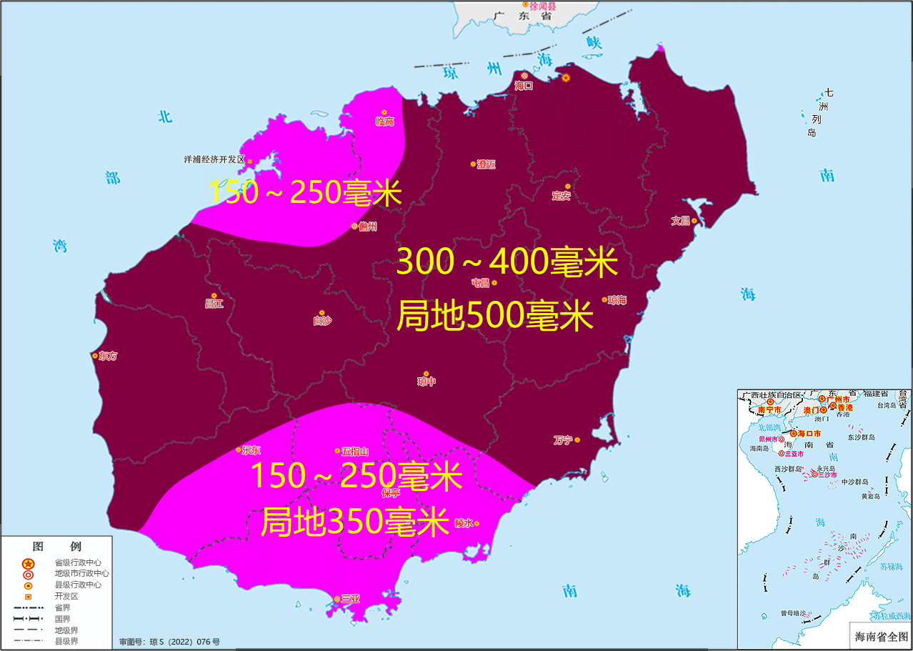 2025年6月10日20时～14日20时雨量预报图（单位:毫米）。