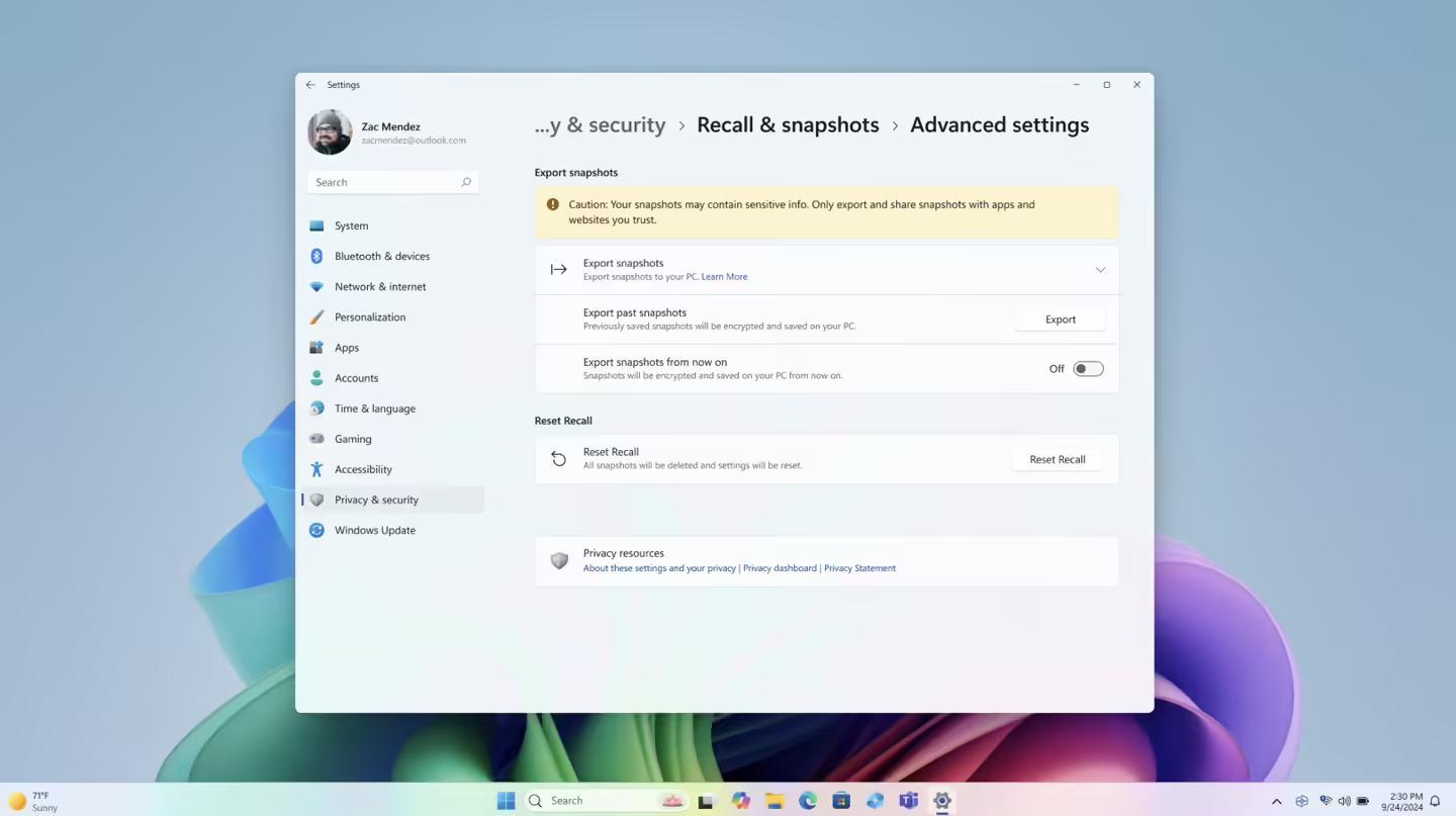 微软发布Win11 Dev 26200.5651预览版:通知中心时间改进、欧洲经济区新增Recall导出功能