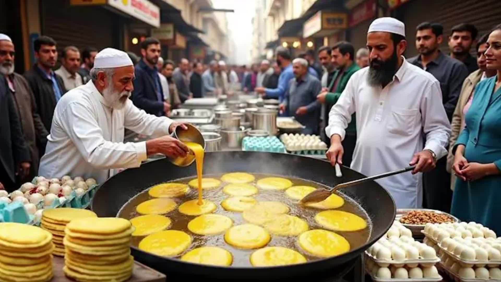 见识一下，巴基斯坦街头小吃杏仁鸡蛋饼，色泽金黄好吃不贵
