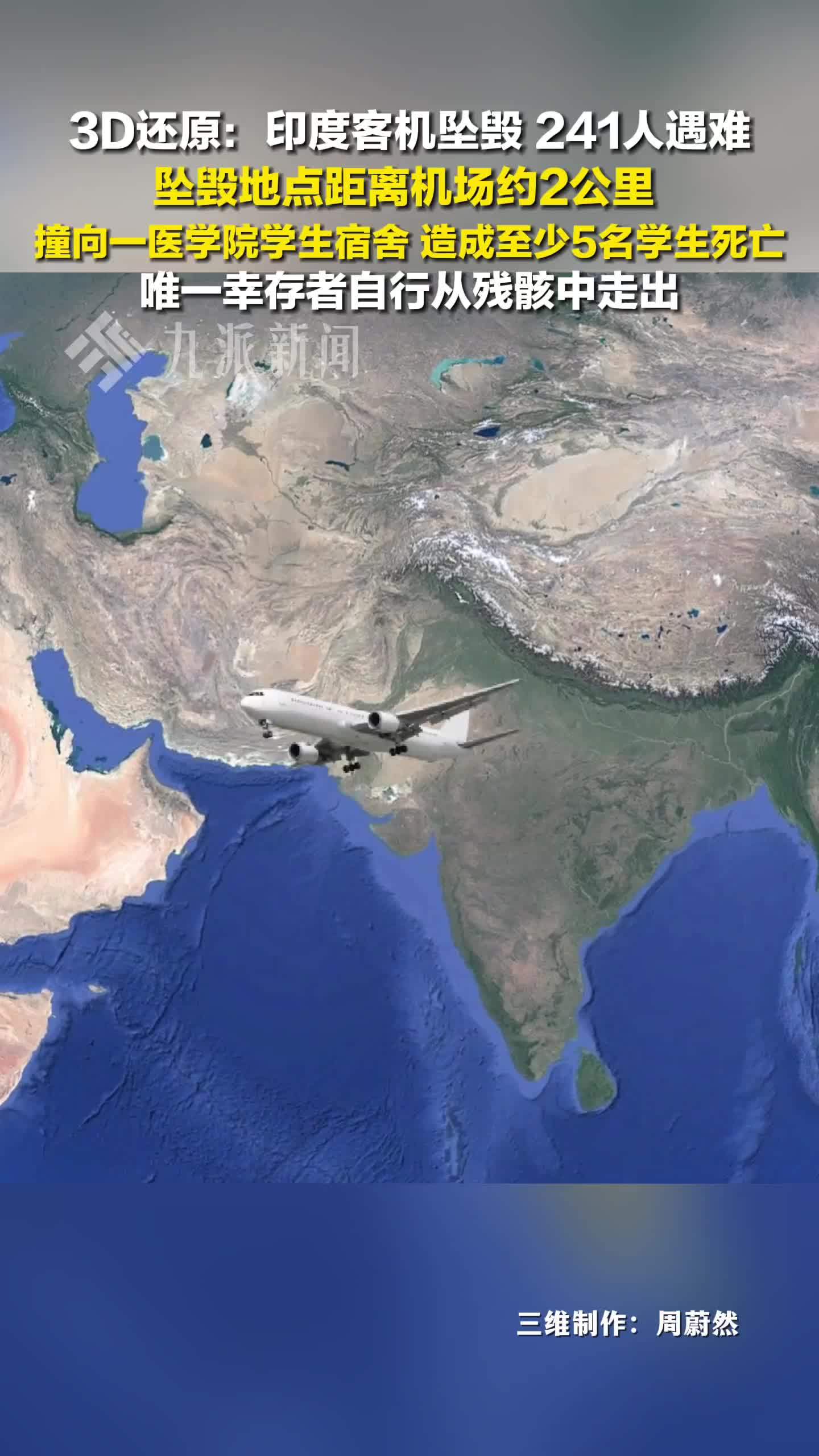 3D还原印度客机坠毁：唯一幸存者自行从残骸中走出
