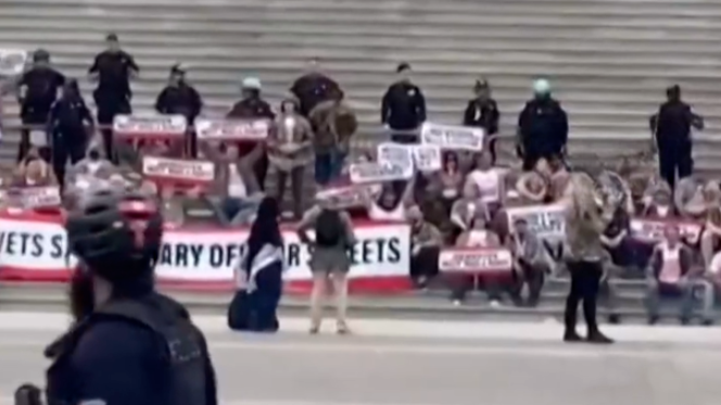 美退伍老兵冲破国会山围栏抗议，约60人被捕