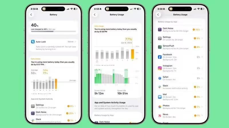 苹果iOS 26升级iPhone电池管理:使用数据更透明、耗电应用无处遁形