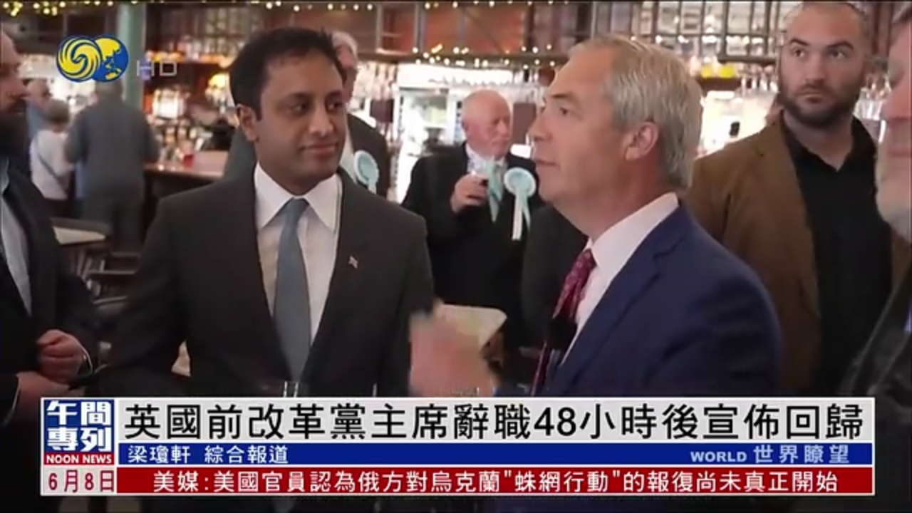 英国前改革党主席辞职48小时后宣布回归