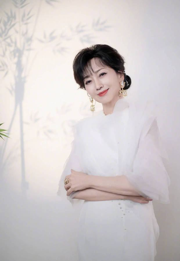 赵雅芝面露温柔笑容，气质优雅迷人。