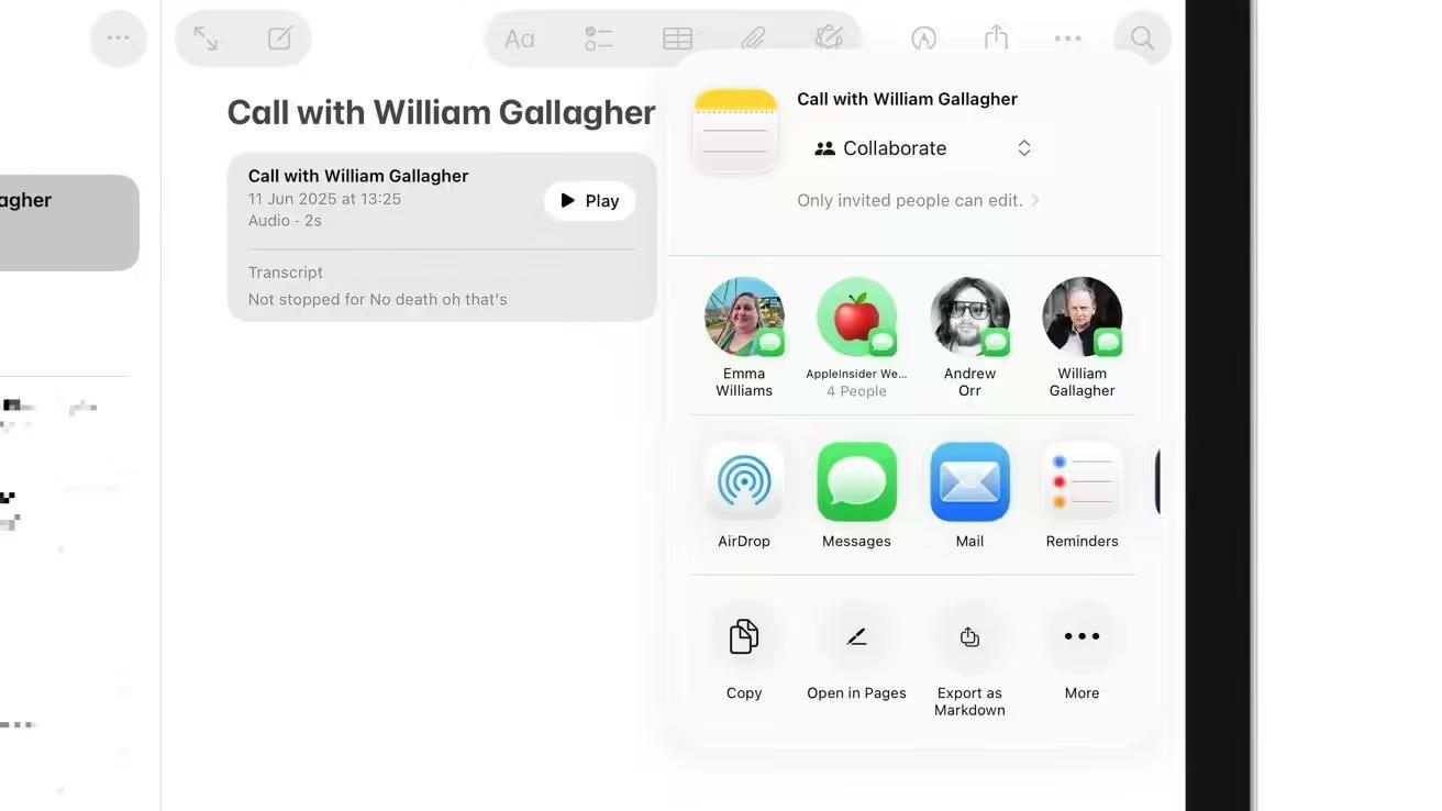 苹果焕新iPadOS 26版备忘录:“液态玻璃”改造界面、Markdown导出、通话录音转录等