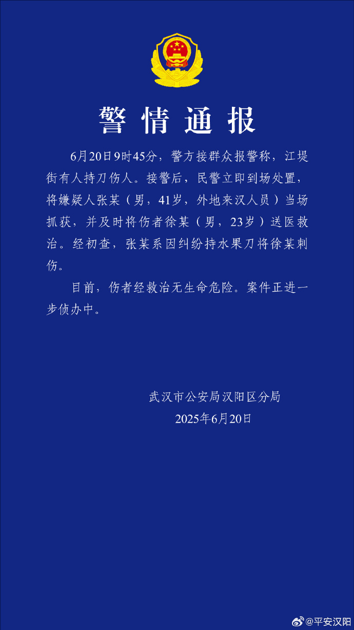 男子当街持刀伤人，武汉警方通报