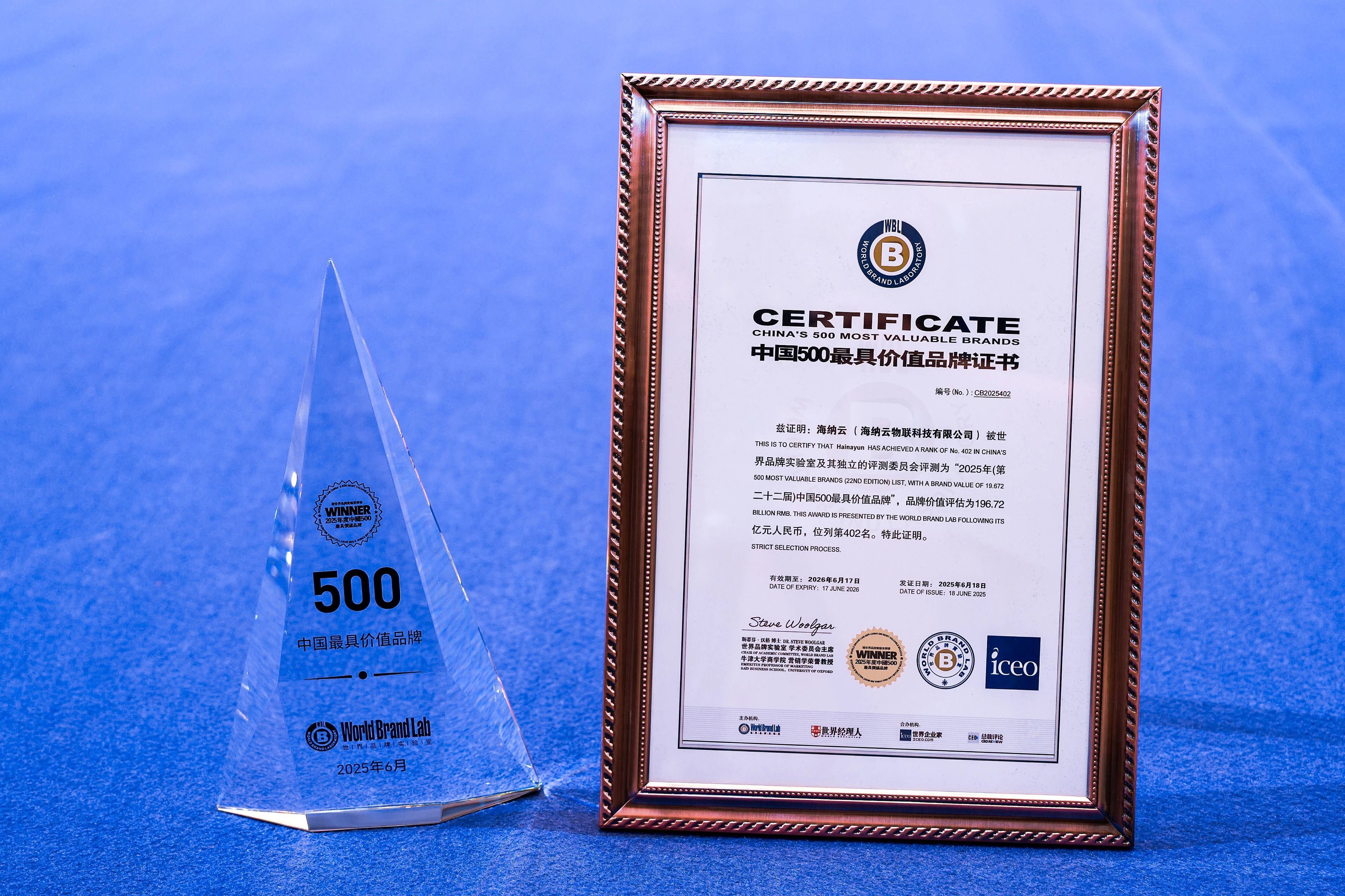 海纳云连续四年上榜《中国 500 最具价值品牌》，排名持续进位