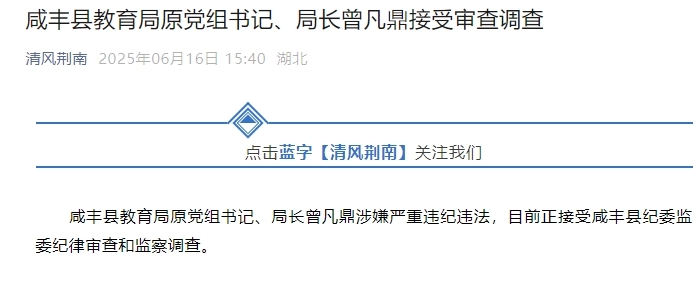 湖北一地县教育局原党组书记、局长被查