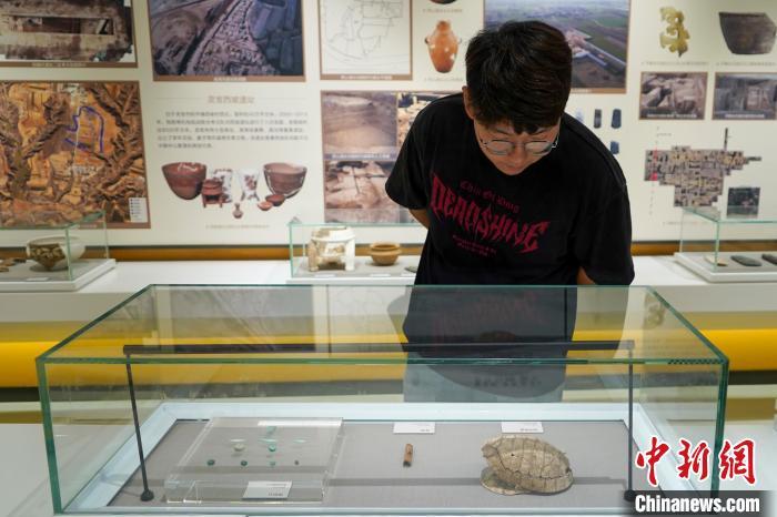 图为市民在河南省文物考古研究院院史馆参观展品龟甲响器。中新社记者 范晓恒 摄