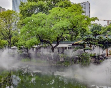 “喷雾造景 武汉中山公园胜似世外桃源