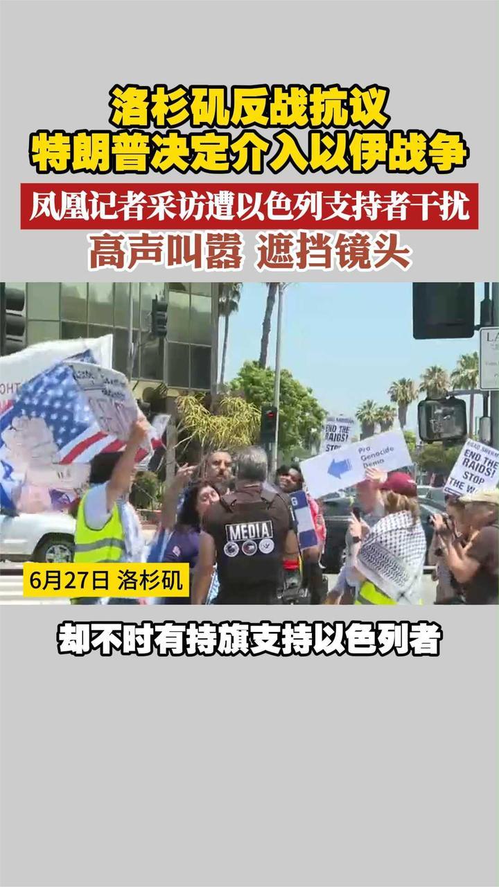 洛杉矶反战抗议 凤凰记者采访遭以色列支持者干扰