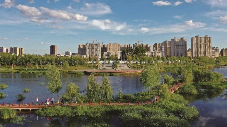 盛夏时节，四平市条子河西湖湿地，水面微波荡漾，空气清新宜人。