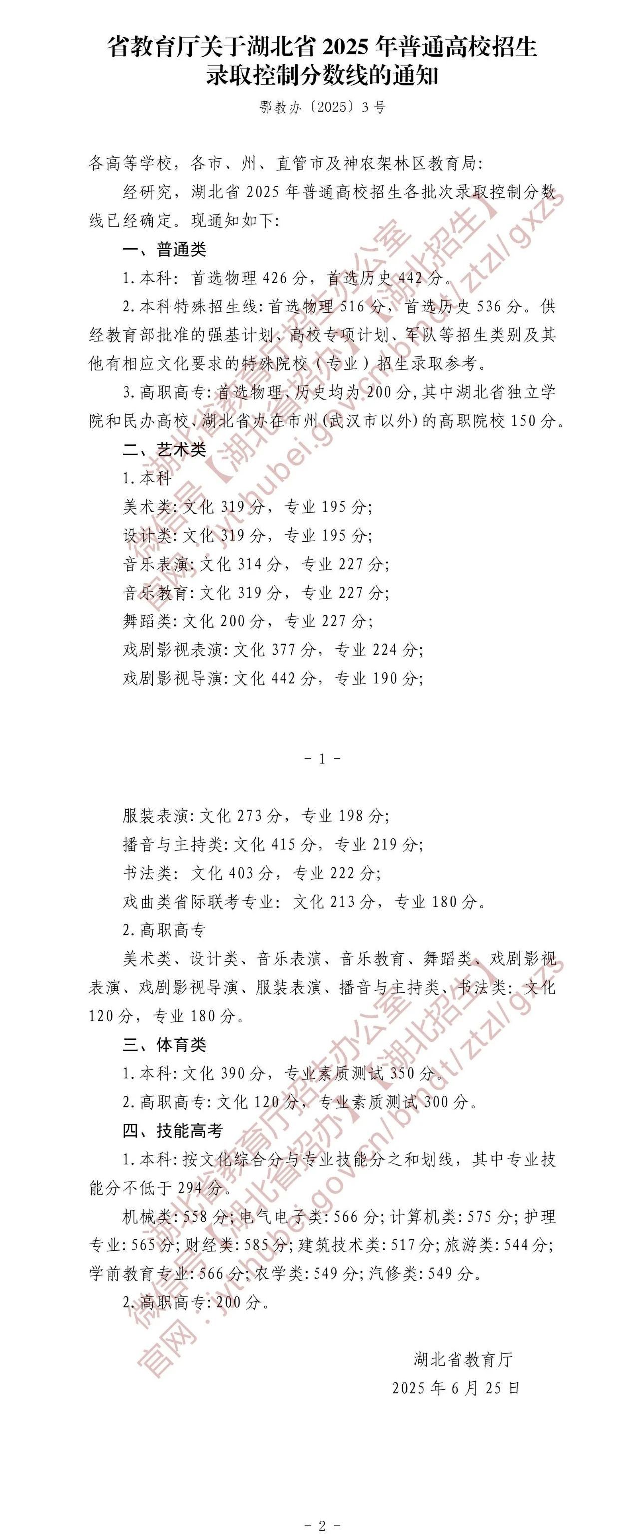 2025年湖北高考分?jǐn)?shù)線公布！