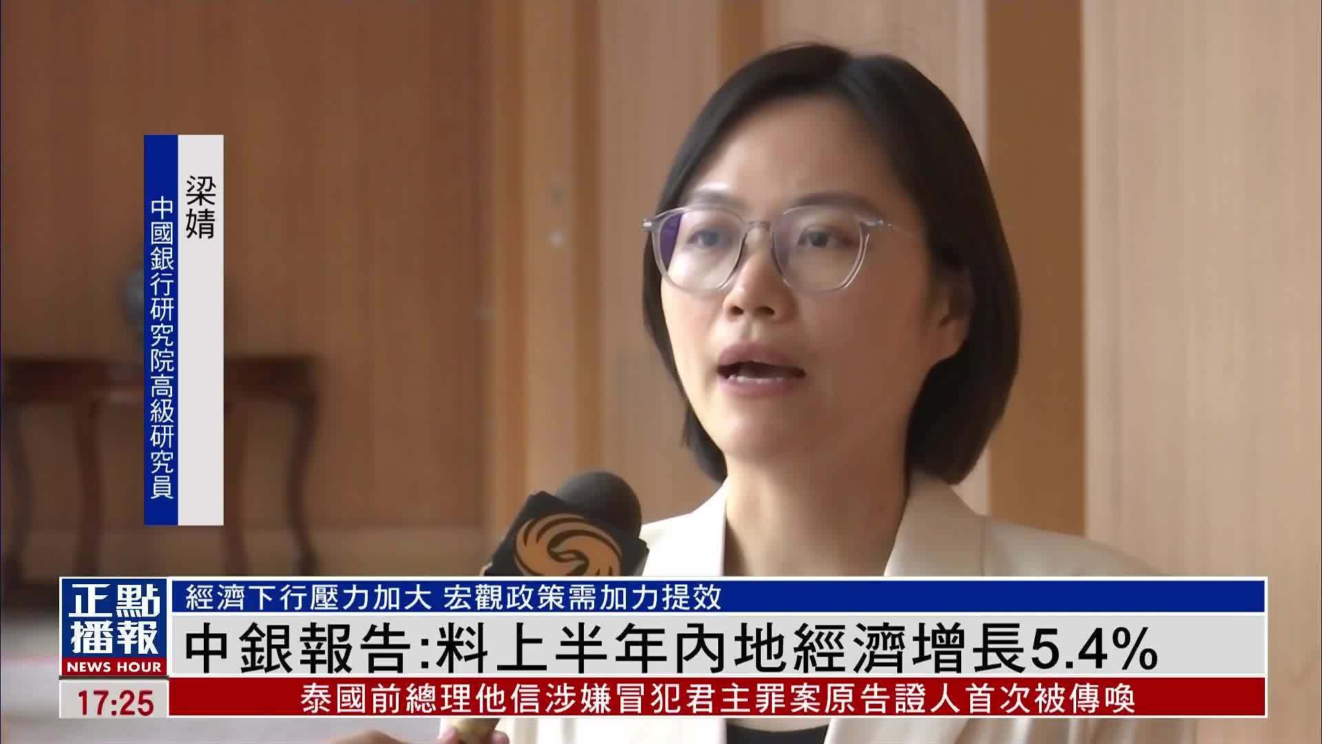 中银报告：料2025年上半年内地经济增长5.4%