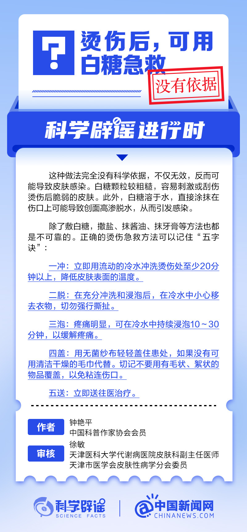 烫伤后，可用白糖急救？