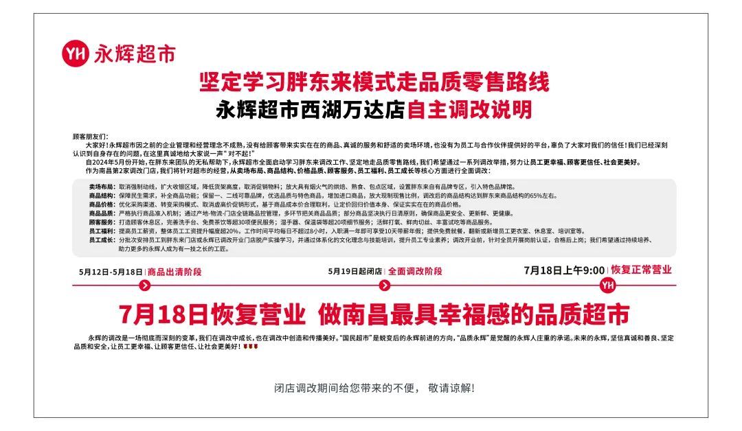 《永辉超市西湖万达店自主调改说明》