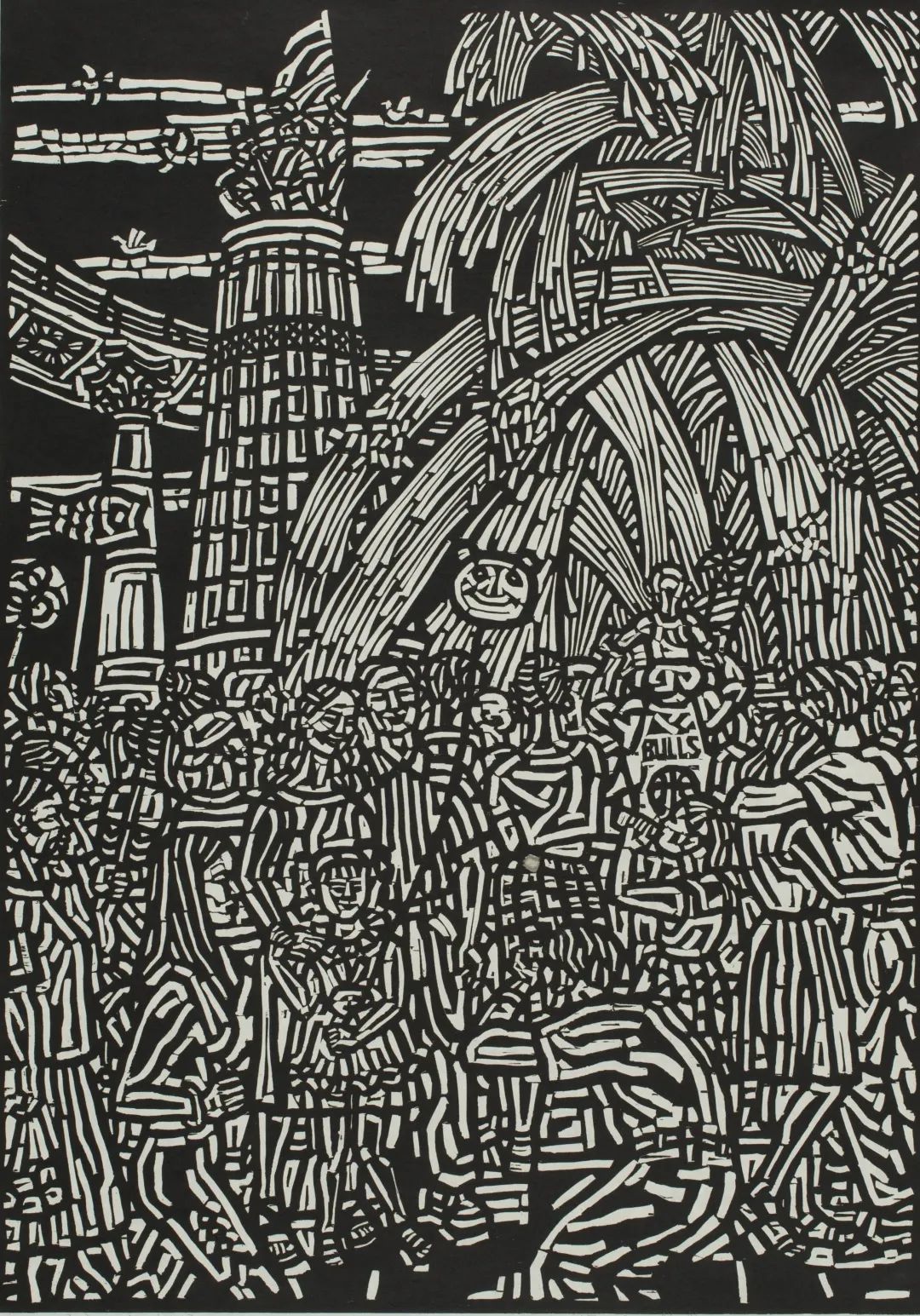 何为民《夏夜·哈尔滨》版画1998