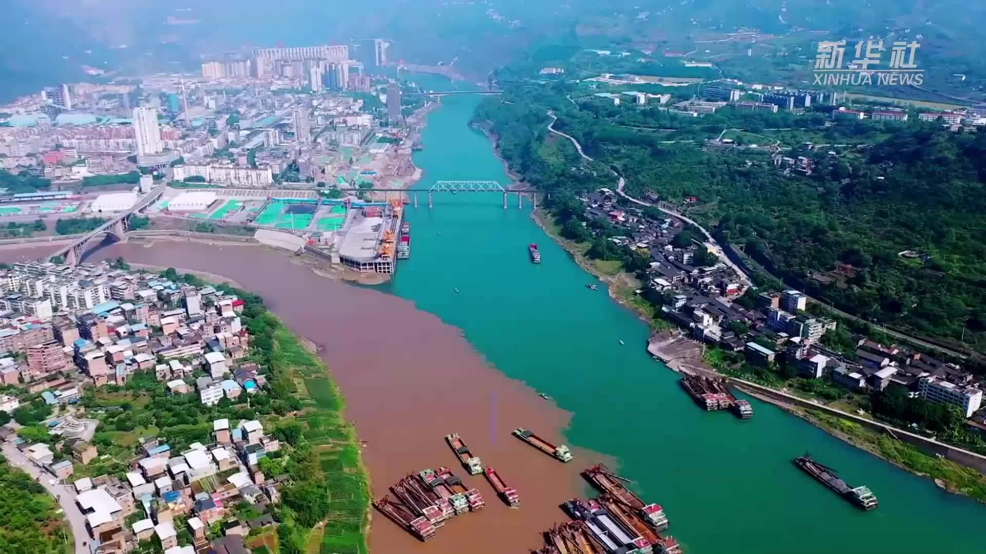 云南水富：两江交汇现清浊分明奇景