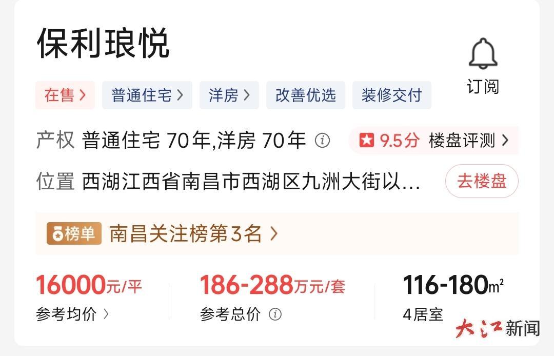 南昌市保利琅悦当前每平方米参考均价