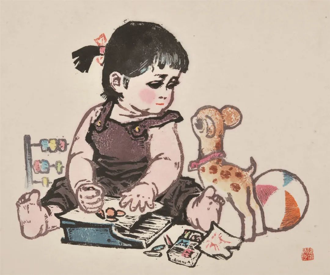 龙敏捷《小画家》版画