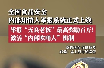 最高奖励百万！全国食品安全内部知情人举报系统正式上线