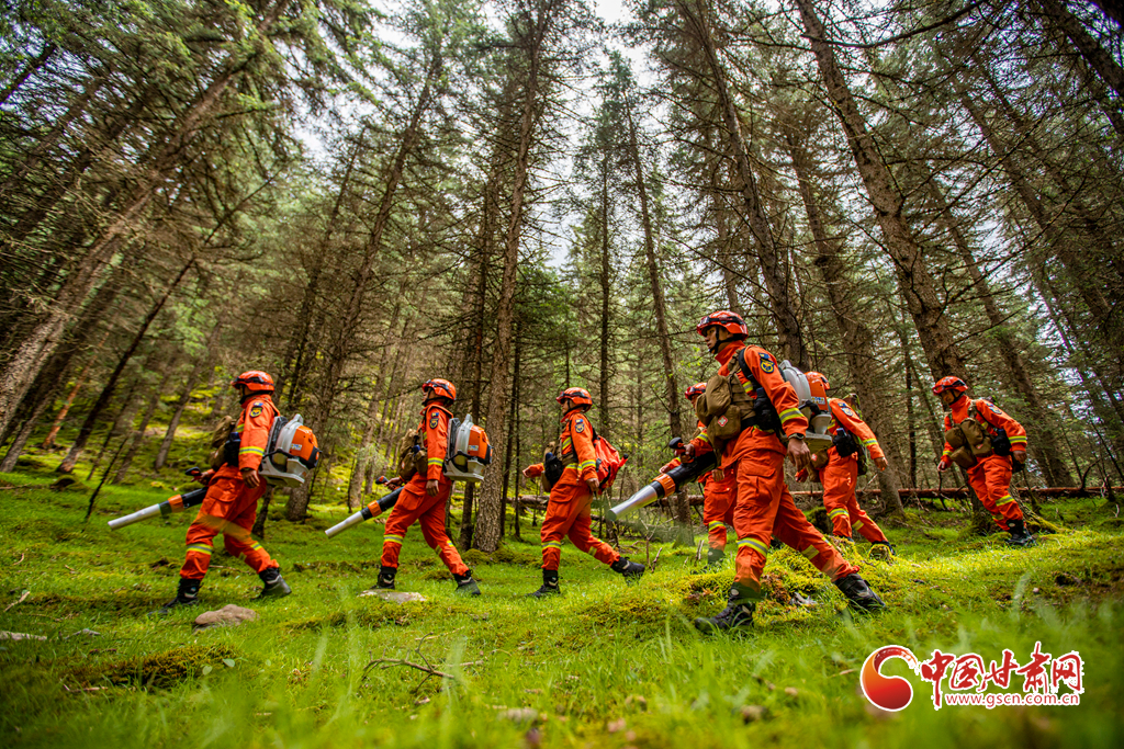 消防救援人员穿越密林