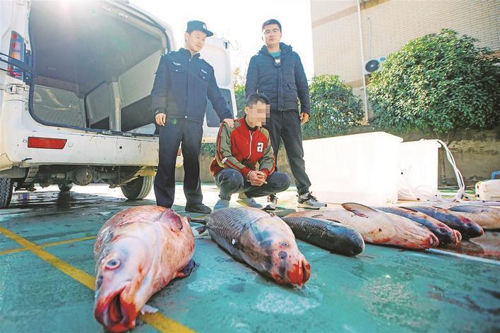 电捕鱼嫌疑人指认渔获物