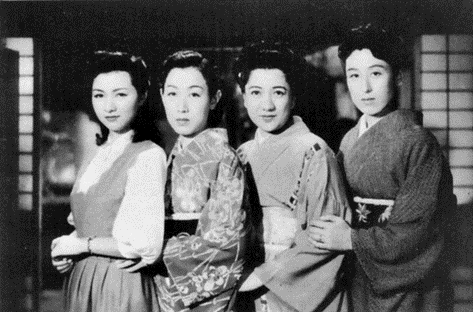 《细雪》中四姐妹饰演者，右起：花井兰子、轰夕起子、山根寿子、高峰秀子。