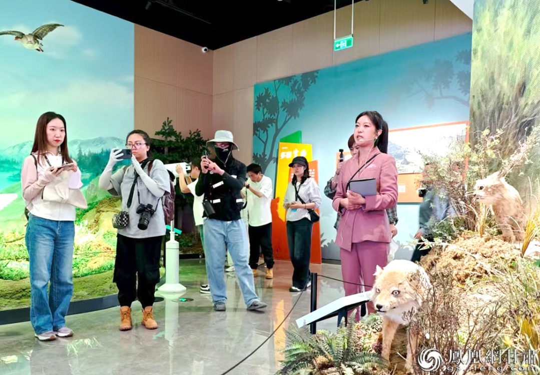 参加“探访秘境　绽放世界”香港媒体祁连山国家公园采访行活动的记者参观生态科普馆