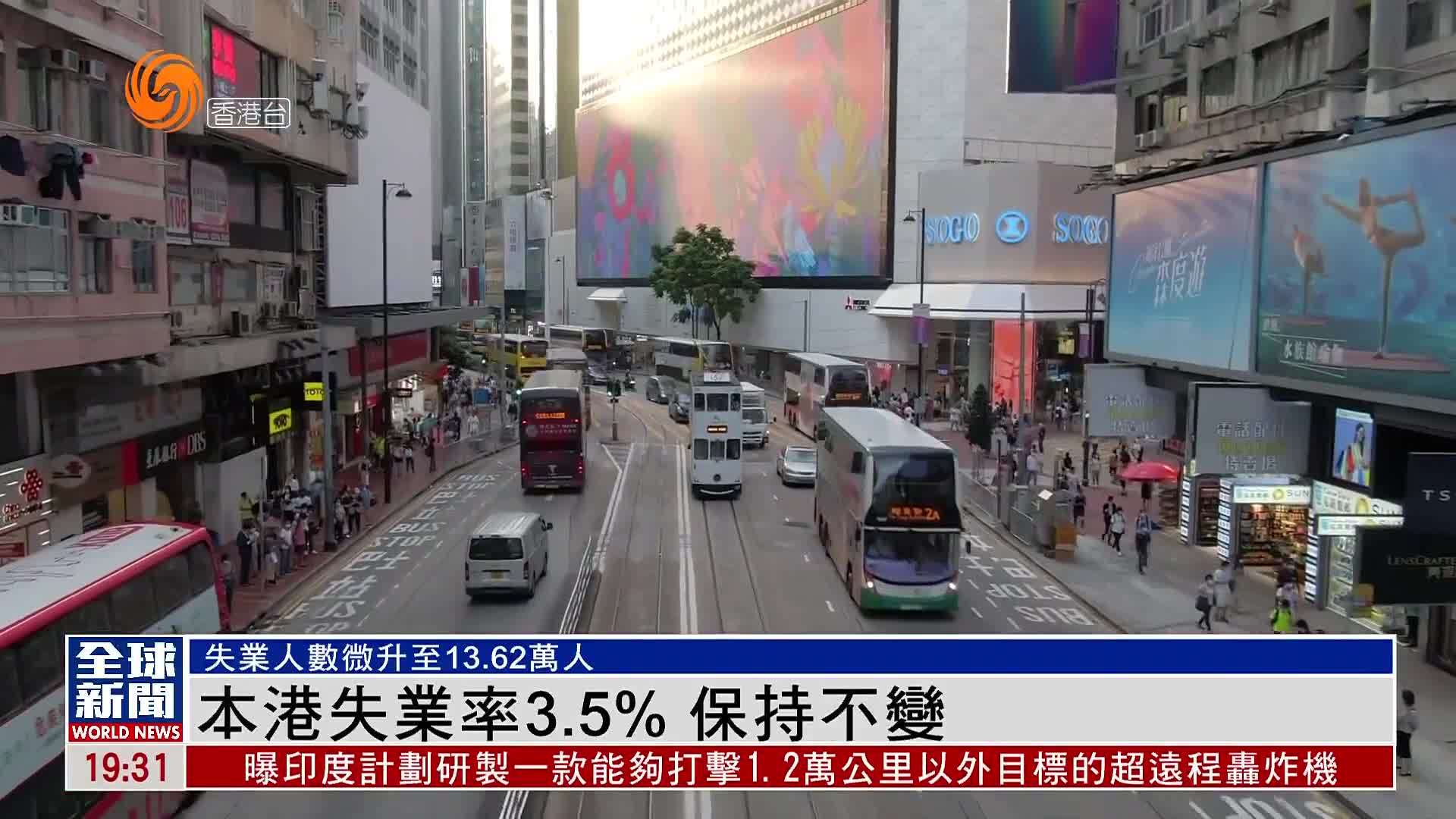 粤语报道｜香港失业率3.5% 保持不变