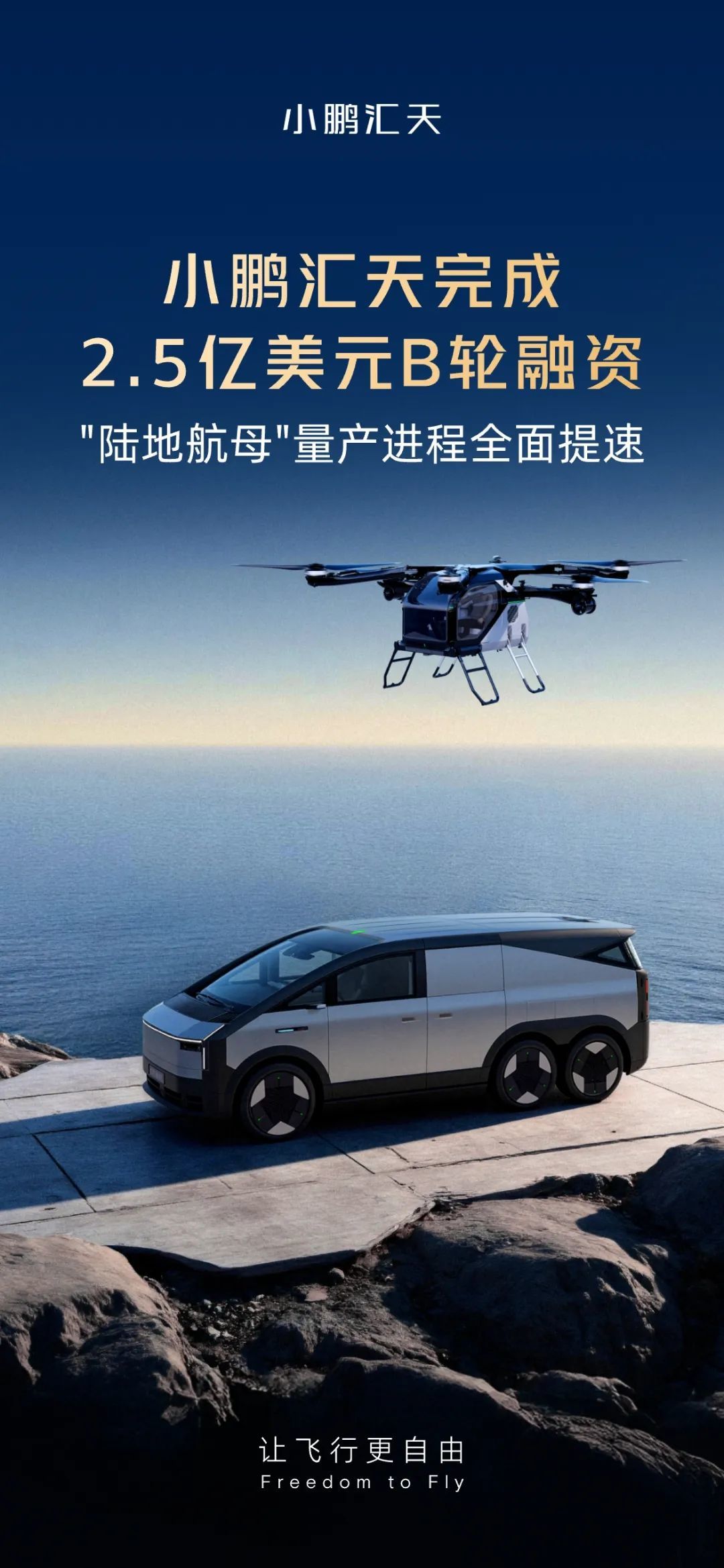 小鹏汇天完成2.5亿美元B轮融资 飞行汽车量产工厂已封顶