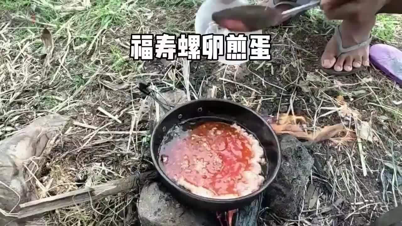 越南老表发现一种美食，原来福寿螺卵也可以像鸡蛋一样煎熟