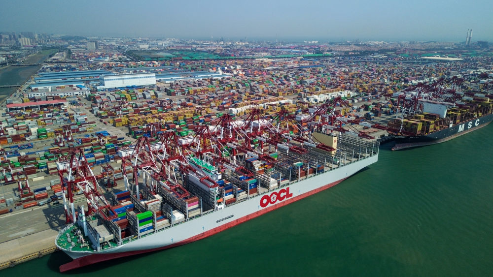 这是青岛港集装箱码头（2025年5月29日摄，无人机照片）。新华社记者 徐速绘 摄