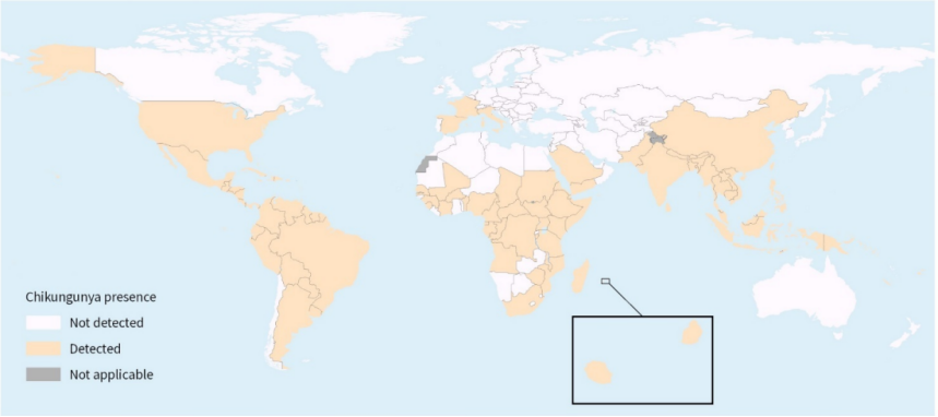 当前或既往有基孔肯雅病毒传播的国家及地区