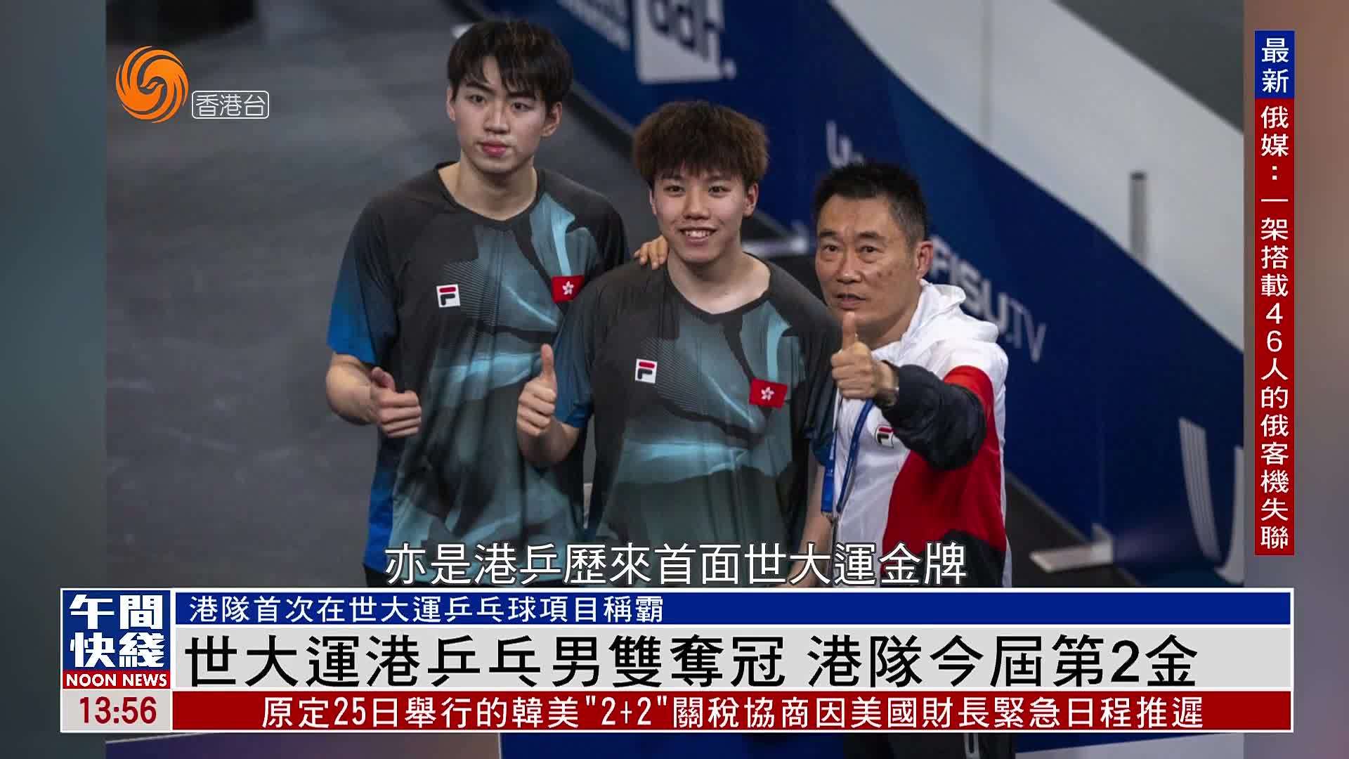 粤语报道｜中国香港组合夺得世大运乒乓球男双冠军