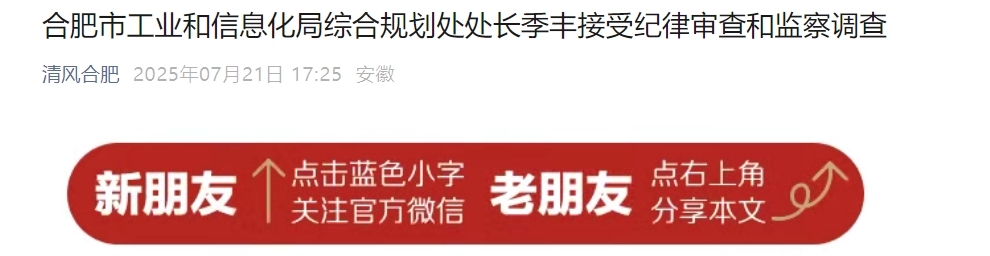 合肥市工业和信息化局综合规划处处长季丰被查