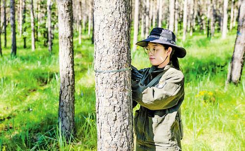 7月22日,王雪萌在测量树木胸径。 本报记者 李佳泽摄