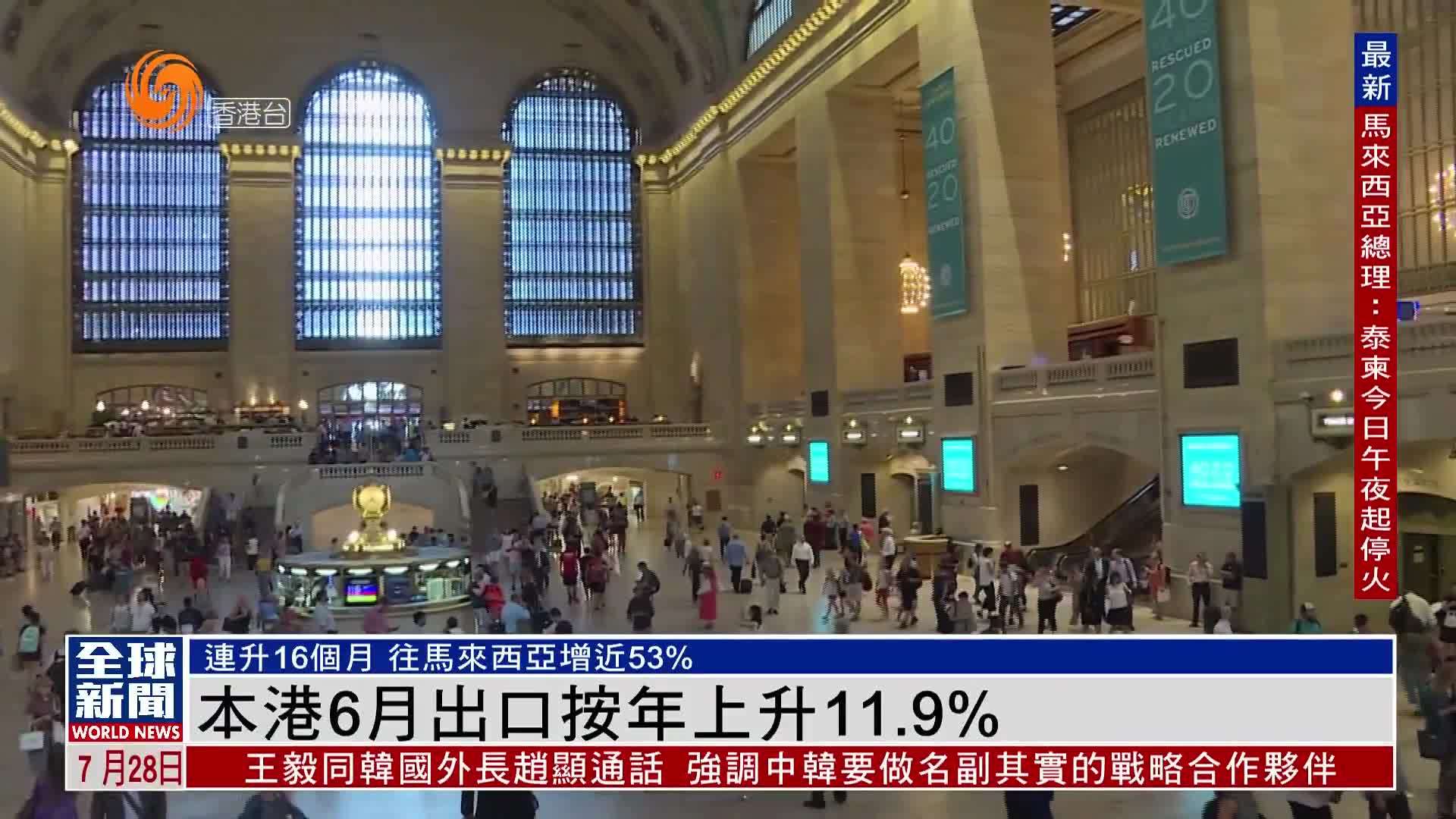 粤语报道｜本港6月出口按年上升11.9%