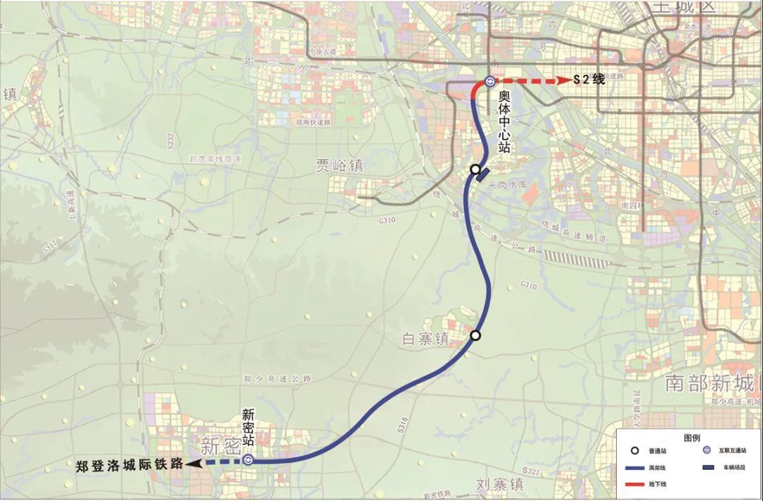 郑州至新密连接线线路平面示意图(以最终批复为准)