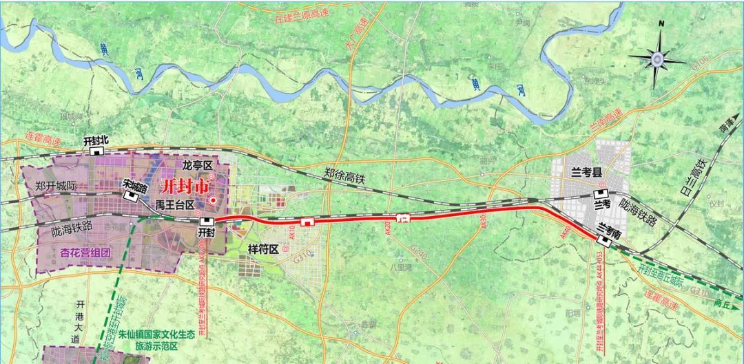 开封至兰考城际铁路线路平面示意图(以最终批复为准)