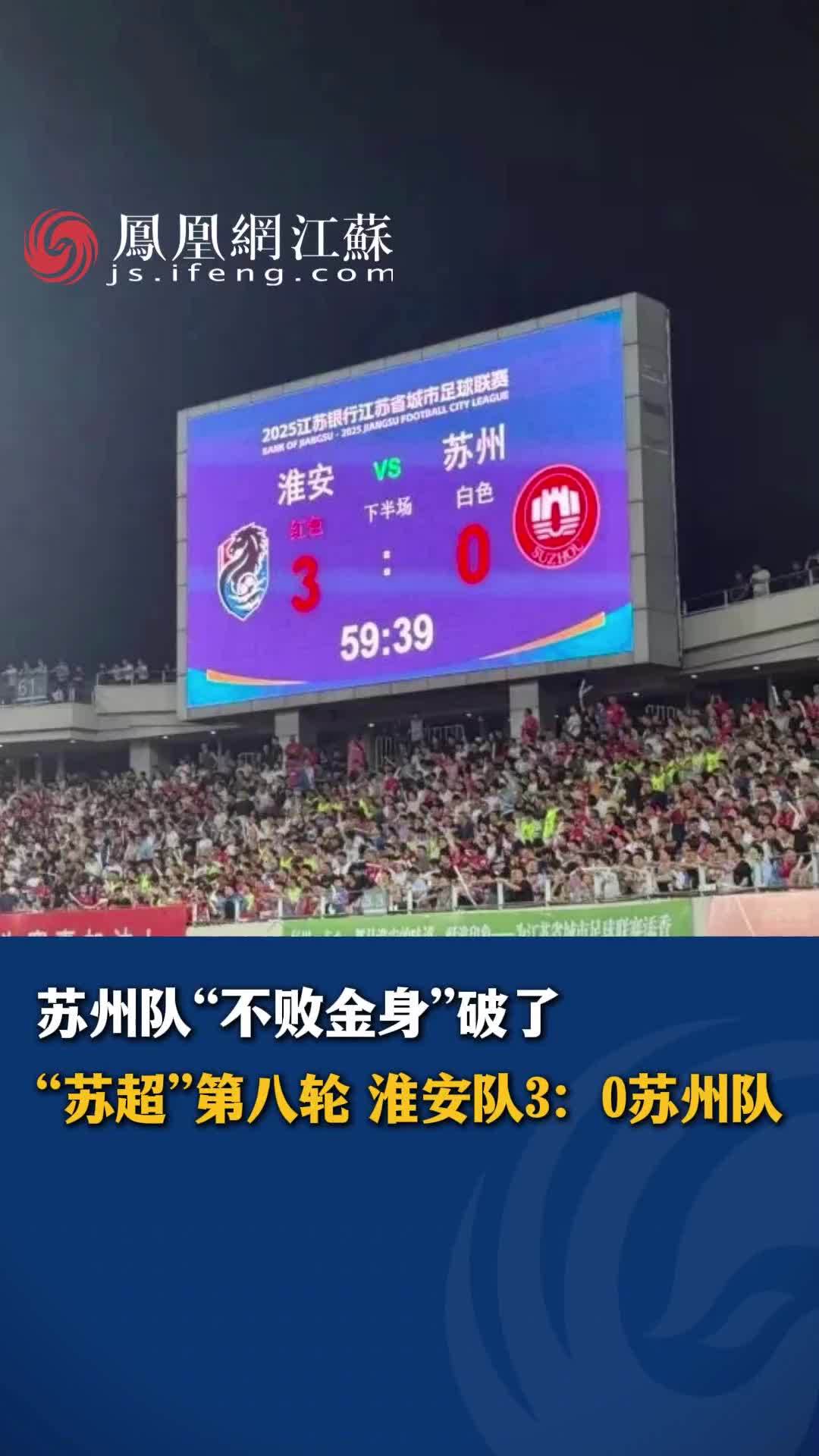 #江苏Feng时刻 苏州队“不败金身”破了，“苏超”第八轮 淮安队3：0苏州队 #苏超 #苏州 #淮安