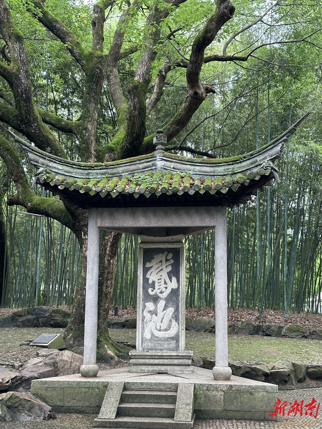 兰亭景区内的鹅池碑亭,相传由二王父子合笔。