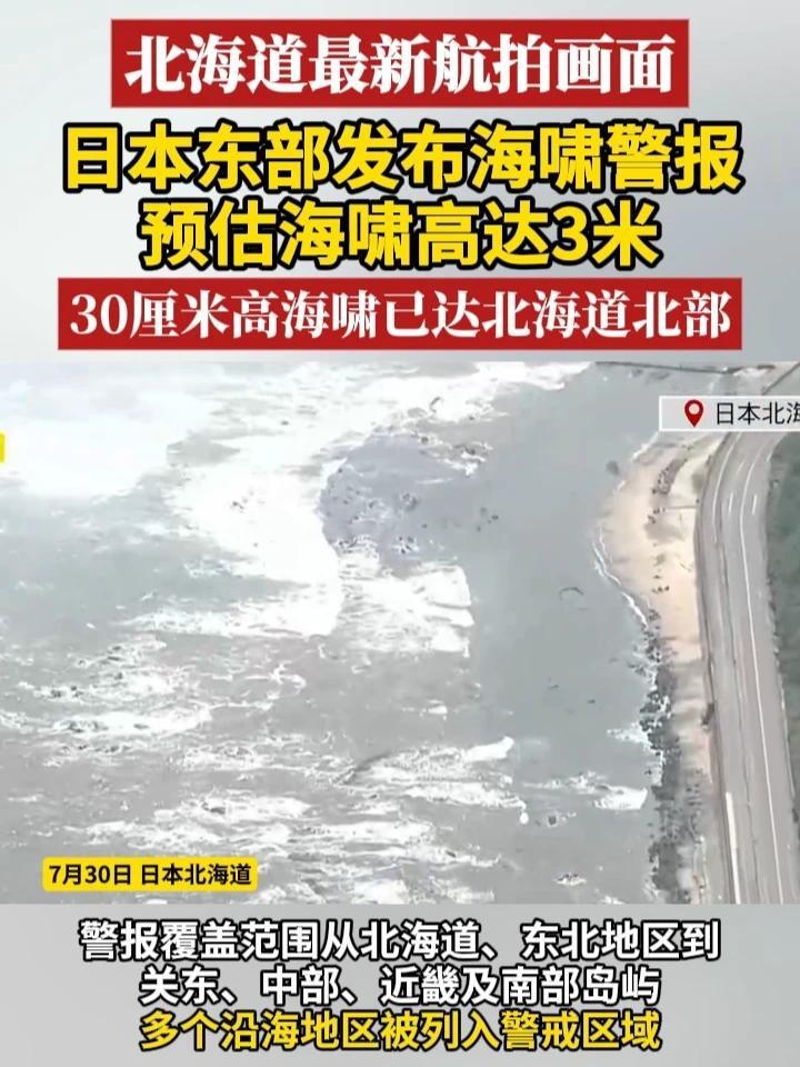北海道最新航拍画面！日本东部发布海啸警报，预估海啸高达3米，30厘米高海啸已达北海道北部 #日本  #海啸  #地震  #北海道