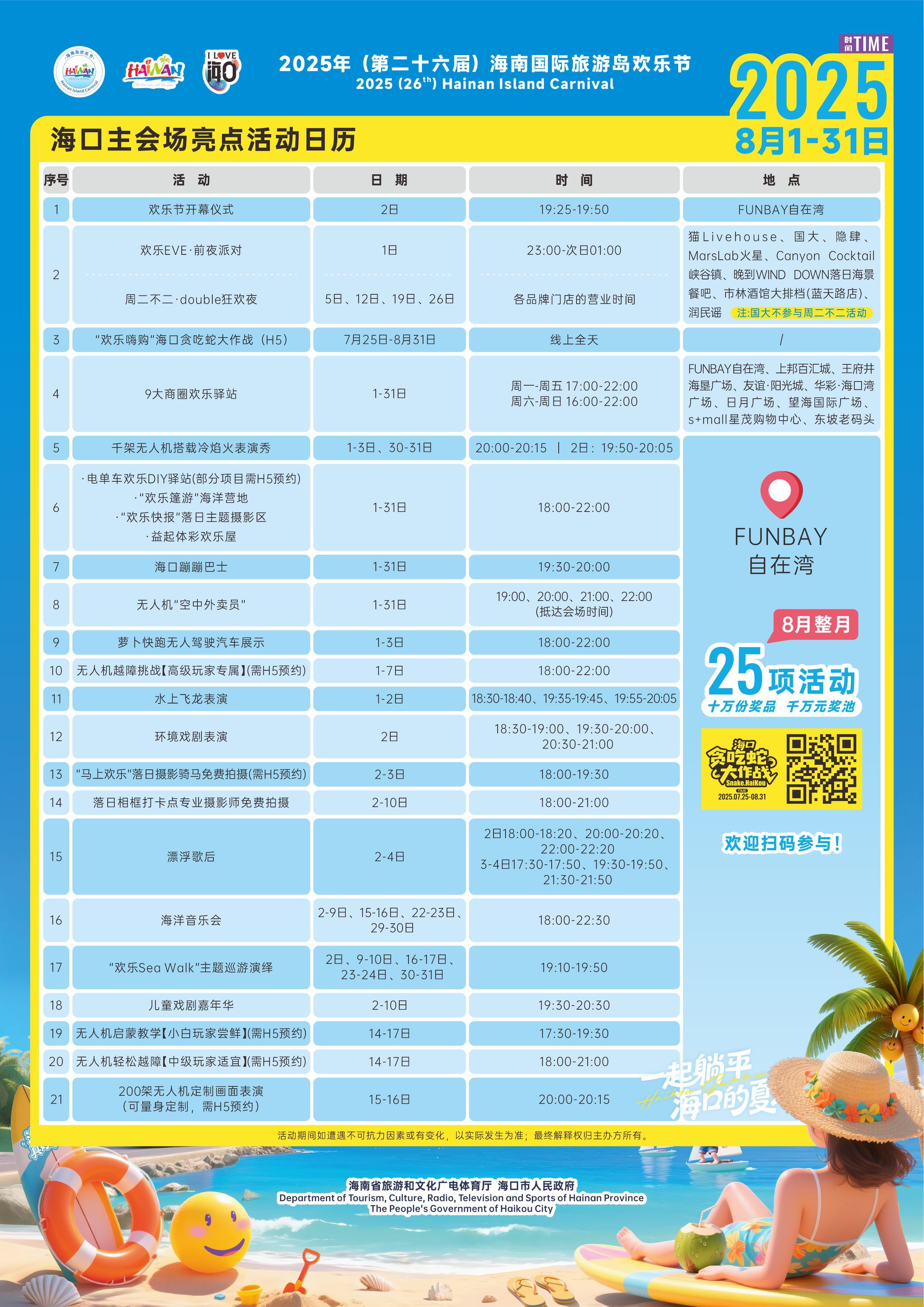 欢乐节海口主会场亮点活动日历。主办方供图