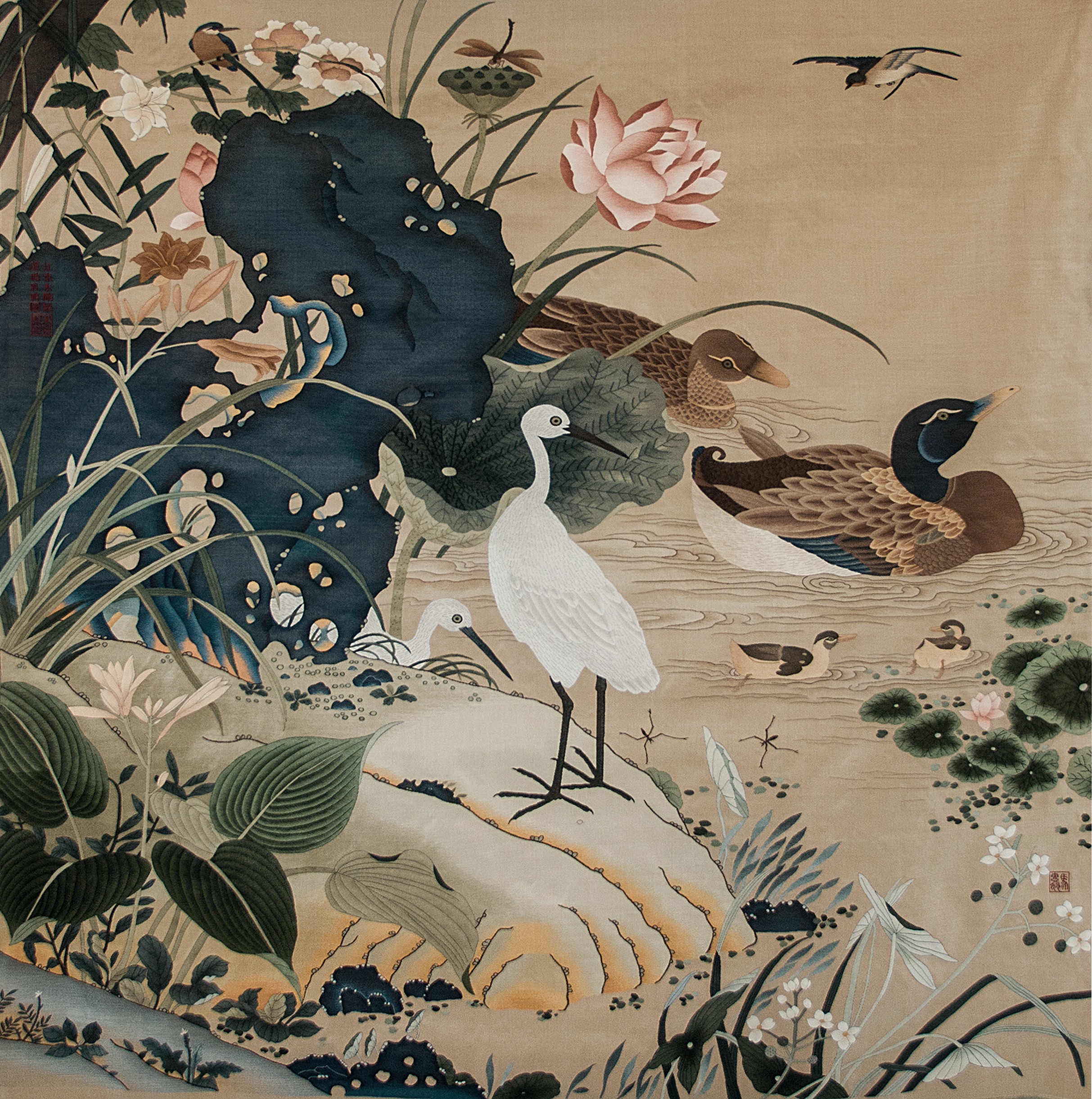 马惠娟缂丝版《莲塘乳鸭图》